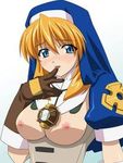  blonde_hair blue_eyes blush breasts chrno_crusade costume female girl lowres nipples nude nun rosette_christopher solo 