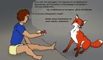  canine clothed clothing duo feral fox human lisoeb male mammal nicolas rusnic russian_text simple_background text translate translation_request 