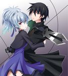  black_hair couple darker_than_black dress hei knife red_eyes thighhighs weapon wire yin 