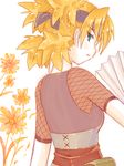  awa_(ignorantremark) blonde_hair fan fishnets flower from_behind green_eyes looking_back naruto quad_tails solo tegaki temari 