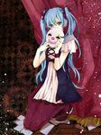  aqua_eyes aqua_hair bad_id bad_pixiv_id hatsune_miku karakuri_pierrot_(vocaloid) long_hair mask nail_polish pantyhose purple_legwear ramu_(xxxramxxx) solo tears twintails vocaloid 