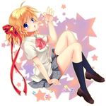  blonde_hair blue_eyes bow kamikita_komari little_busters! marble nfr pink_bow ribbon school_uniform short_hair solo twintails 