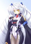  big_hair bodysuit flat_chest highres kyoukaisenjou_no_horizon long_hair nate_mitotsudaira pantyhose silver_hair solo taki_sin very_long_hair yellow_eyes 