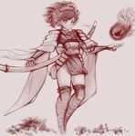  armor ephtracy flower hair_flower hair_ornament japanese_armor japanese_clothes kimono momohime monochrome oboro_muramasa sheath sheathed short_kimono shoulder_armor sode solo sword thighhighs weapon 