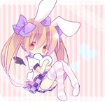  animal_ears bunny_ears bunny_tail heart himekaidou_hatate hug kanro_(ameuri) solo striped striped_background striped_legwear tail thighhighs touhou twintails wings 