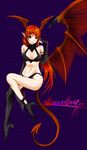  bare_shoulders bikini breasts cleavage demon_girl elbow_gloves gloves high_heels long_hair lord_of_vermilion midriff navel pointy_ears red_eyes red_hair shoes single_wing smile solo succubus succubus_(lord_of_vermilion) swimsuit tail wings 
