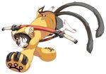  animal animal_ears arc_system_works blazblue cat cat_ears cat_tail eyepatch jubei_(blazblue) red_eyes simple_background tail tails weapon 