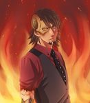  android bad_id bad_pixiv_id brown_eyes brown_hair damaged ebitetsu fire lunarclinic male_focus necktie red_eyes solo tiger_&amp;_bunny vest waistcoat 