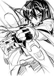  asama_tomo bow_(weapon) fingerless_gloves gloves greyscale kyoukaisenjou_no_horizon long_hair monochrome ootori_mahiro solo weapon 