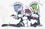  alternate_color alternate_costume blush clothed_pokemon costume gardevoir green_hair grimer gulpin hair_over_one_eye highres ikanomaru kirlia maid navel nintendo no_humans panties pokemon swalot thighhighs translation_request underwear weedle weezing wink 