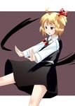  ahoge blonde_hair fang hair_ribbon kuze red_eyes ribbon rumia solo touhou 