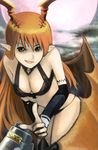  bare_shoulders bikini breast breasts cleavage demon_girl elbow_gloves gloves it_apollo long_hair lord_of_vermilion orange_eyes orange_hair pointy_ears smile solo succubus succubus_(lord_of_vermilion) swimsuit thighhighs 