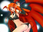  ass bare_shoulders blush breasts cleavage demon_girl elbow_gloves gloves long_hair looking_back lord_of_vermilion midriff navel open_mouth orange_hair pointy_ears red_eyes single_wing smile solo succubus succubus_(lord_of_vermilion) tail waving wings 