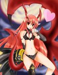  asymmetrical_clothes asymmetrical_clothing bare_shoulders breasts demon_girl elbow_gloves finger_licking gloves horns licking long_hair lord_of_vermilion midriff navel pointy_ears red_eyes red_hair single_thighhigh single_wing solo succubus succubus_(lord_of_vermilion) tail thighhighs tongue wings 