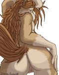  blind blue_eyes breasts brown_hair butt canine domovoi_lazaroth female hair looking_back luna_(character) mammal nude plain_background pose pussy solo white_background wolf 