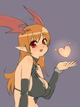  bare_shoulders blush breasts cleavage demon_girl elbow_gloves gloves heart kuri_(kurichan) large_breasts long_hair looking_at_viewer lord_of_vermilion open_mouth orange_hair pointy_ears red_eyes smile solo succubus succubus_(lord_of_vermilion) 