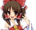  bad_id bad_pixiv_id bare_shoulders brown_hair detached_sleeves ebiebiebio face hair_ribbon hakurei_reimu hands looking_at_viewer open_mouth red_eyes ribbon smile solo teeth touhou 