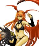  bare_shoulders bikini breasts cleavage demon_girl elbow_gloves gloves long_hair lord_of_vermilion midriff navel orange_hair pointy_ears red_eyes single_wing solo succubus succubus_(lord_of_vermilion) swimsuit tail wings 