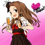  asterisk_(artist) bracelet brown_hair bunny cup dress drinking_glass goblet happy_birthday hat idolmaster idolmaster_(classic) idolmaster_2 jewelry long_hair minase_iori mini_hat mini_top_hat red_eyes solo stuffed_animal stuffed_bunny stuffed_toy top_hat wine_glass 