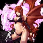  armpit armpits bare_shoulders breasts cleavage demon_girl earring earrings elbow_gloves gloves horns jewelry long_hair lord_of_vermilion nail_polish navel panties pointy_ears red_eyes red_hair ring single_wing smile solo succubus succubus_(lord_of_vermilion) thong underwear wings 