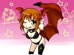  ;p armpits bare_shoulders breast breasts chibi cleavage demon_girl horns long_hair lord_of_vermilion midriff navel one_eye_closed orange_hair pointy_ears single_thighhigh single_wing smile solo succubus succubus_(lord_of_vermilion) thighhighs tongue tongue_out wings wink yellow_eyes 