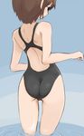  ass back brown_hair competition_swimsuit from_behind one-piece_swimsuit original short_hair solo swimsuit tarayama wading water 