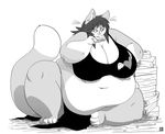  big_breasts boxes breasts eating eyewear female gillpanda glasses huge_breast huge_breasts mammal morbidly_obese obese overweight pie rodent solo squirrel stuffing 