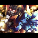  bad_id bad_pixiv_id decepticon fangs fire glowing glowing_eyes hands letterboxed mecha no_humans oldschool robot science_fiction shouting solo starscream transformers yfm_(mrk) 