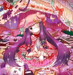  album_cover bandages book bow cover crescent embellished_costume eyepatch frills gathers hair_bow ichihaya long_hair patchouli_knowledge sitting solo too_many too_many_frills touhou 