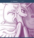  blush equine female feral friendship_is_magic hair horn horse john_joseco long_hair looking_at_each_other mammal monochrome my_little_pony pillow pony princess_celestia_(mlp) solo sweat tumblr winged_unicorn wings 