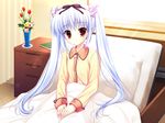  bed book brown_eyes flowers game_cg kusunoki_kukune long_hair mitha pajamas twintails white_hair yuyukana 