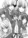  aoi_kimi aoi_toori arm_up aya-f azuma_(horizon) brother_and_sister closed_eyes honda_masazumi horizon_ariadust kyoukaisenjou_no_horizon long_hair monochrome multiple_girls nate_mitotsudaira open_mouth short_hair siblings smile translation_request 