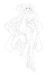  absurdres aoi_kimi bodysuit breasts greyscale highres kyoukaisenjou_no_horizon large_breasts lineart long_hair monochrome solo very_long_hair x-sun 