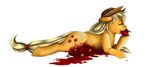  applejack_(mlp) blonde_hair blood cartoon cutie_mark eating equine female feral friendship_is_magic fruit gore hair horse koshou long_hair mammal my_little_pony pony ponytail solo tongue wounded 