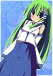  bad_id bad_pixiv_id bare_shoulders detached_sleeves ebiebiebio frog green_eyes green_hair kochiya_sanae long_hair snake solo touhou 