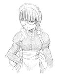  apron black_lagoon glasses greyscale half_opaque_glasses maid maid_headdress monochrome opaque_glasses roberta_(black_lagoon) sketch solo upper_body 