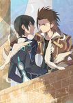  alvin_(tales) bad_id bad_pixiv_id bird black_hair brown_eyes brown_hair coat cravat curtains feathers jude_mathis male_focus multiple_boys nic_(kevin) see-through smile tales_of_(series) tales_of_xillia window 