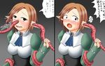  bad_anatomy blush brown_hair cum cum_in_ear cum_in_nose cum_in_pussy cum_inside demon_girl disgaea ear_insertion earjob earrings female fukami girl gradient gradient_background jewelry nosejob open_mouth pointy_ears short_hair simple_background tears tentacle tentacle_in_ear tentacle_up_nose translation_request 