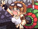  blush brown_hair erect_nipples female girl glasses gloves knife mojap open_mouth tears vore worm worms 
