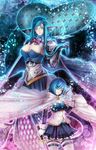  armor blue_eyes blue_hair breasts cape cleavage dual_persona gauntlets gloves head_fins highres kugi_ta_hori_taira large_breasts long_hair mahou_shoujo_madoka_magica mermaid miki_sayaka monster_girl multiple_girls oktavia_von_seckendorff older personification revision short_hair soul_gem spoilers sword thighhighs time_paradox treble_clef weapon 