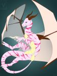  2019 claws digital_media_(artwork) dragon female feral green_background horn membranous_wings pinkdragonlove scalie simple_background smile solo western_dragon wings 