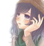  beanie black_hair casual chin_rest face hat mikitsui original purple_eyes simple_background solo white_background 