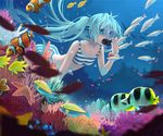  aqua_eyes aqua_hair bad_id bad_pixiv_id bikini bubble clownfish coral diving_mask diving_mask_on_eyes fish goggles hatsune_miku long_hair mia0309 solo striped striped_swimsuit swimsuit twintails underwater very_long_hair vocaloid 