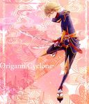  bad_id bad_pixiv_id blonde_hair fffoyatu geta ivan_karelin katana male_focus origami origami_cyclone paper_crane purple_eyes solo superhero sword tabi tiger_&amp;_bunny weapon 