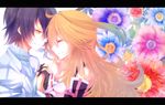  1girl ahoge ajuvyrvosjfj black_hair blonde_hair blue_hair closed_eyes couple flower gradient_hair hand_on_another's_face hetero holding_hands jude_mathis letterboxed long_hair milla_maxwell multicolored_hair smile tales_of_(series) tales_of_xillia yellow_eyes 