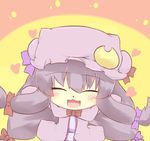  :3 blush chibi closed_eyes crescent fang hat hazuki_ruu heart open_mouth patchouli_knowledge purple_hair solo touhou 