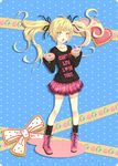  :o bakemonogatari blonde_hair bow doughnut food kouji_(campus_life) long_hair monogatari_(series) open_mouth oshino_shinobu ribbon solo twintails yellow_eyes 