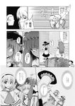  alice_margatroid aozora_market apron ascot black_dress bow broom capelet comic doujinshi dress greyscale hairband hat hat_bow highres kirisame_marisa mini-hakkero monochrome multiple_girls patchouli_knowledge scan touhou translated witch_hat 