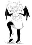  angry arms_up bat_wings blush breasts cleavage clenched_hands dress eyes_closed fangs high_heels kurovah long_dress long_hair medallion monster_girl monster_girl_encyclopedia open_mouth original pantyhose pointy_ears simple_background stamp vampire white_background wings 
