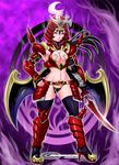  armor bat_wings black_hair black_legwear boots breasts cleavage duel_monster gauntlets genderswap gloves heels helmet high_heels huge_breasts jadenkaiba large_breasts legendary_six_samurai_-_shi-en legendary_six_samurai_-_shi_en legendary_six_samurai_shi_en long_hair lowres navel panties ponytail power_suit red_eyes shoes smile solo sword thighhighs thighs thong underwear weapon wings yu-gi-oh! 